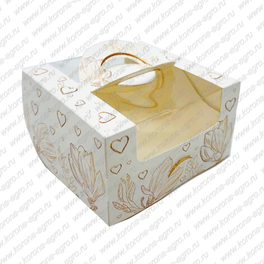 картинка Коробка для бенто-торта с окном 140*140*80мм "Золотые мечты" для кондитеров и пекарей от магазина Корона-агро