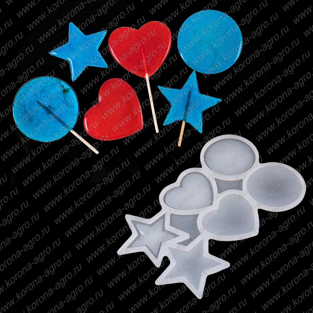 картинка Форма силиконовая для леденцов "Круг, Сердце,Звезда"" 200*130мм, 3 шт для кондитеров и пекарей от магазина Корона-Агро