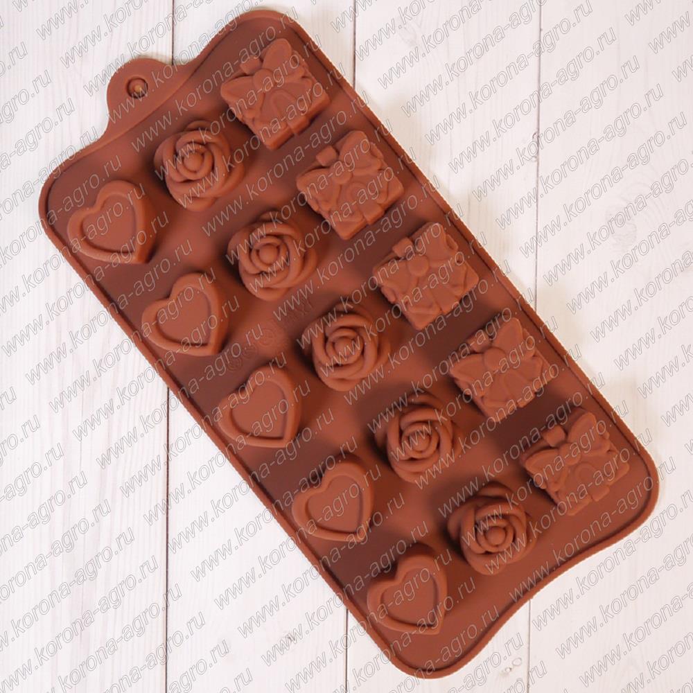 картинка Форма силиконовая "Сердце, роза и подарок"  для кондитеров и пекарей от магазина Корона-Агро
