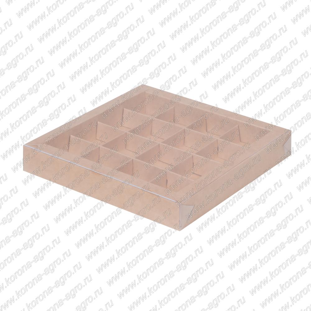 картинка Коробка для конфет с пластиковой крышкой 200*200*30мм (16) (крафт) для кондитеров и пекарей от магазина Корона-агро